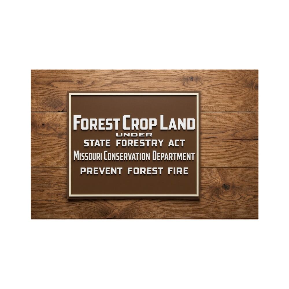 Missouri Conservation Department Forest Crop Land Sign Prevent Forest Fire DNR